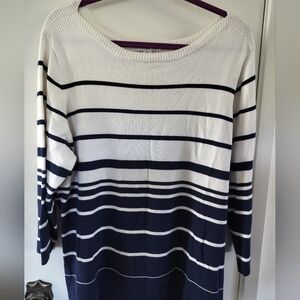 Coldwater Creek Boatneck 3/4 Sleeve Navy White Striped Sweater Size 2x (20-22)